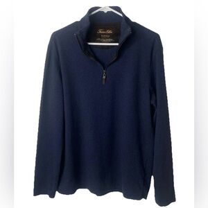 Tasso Elba Men’s Supima Cotton Quarter Zip Pullover Sweater Medium Navy Blue‎